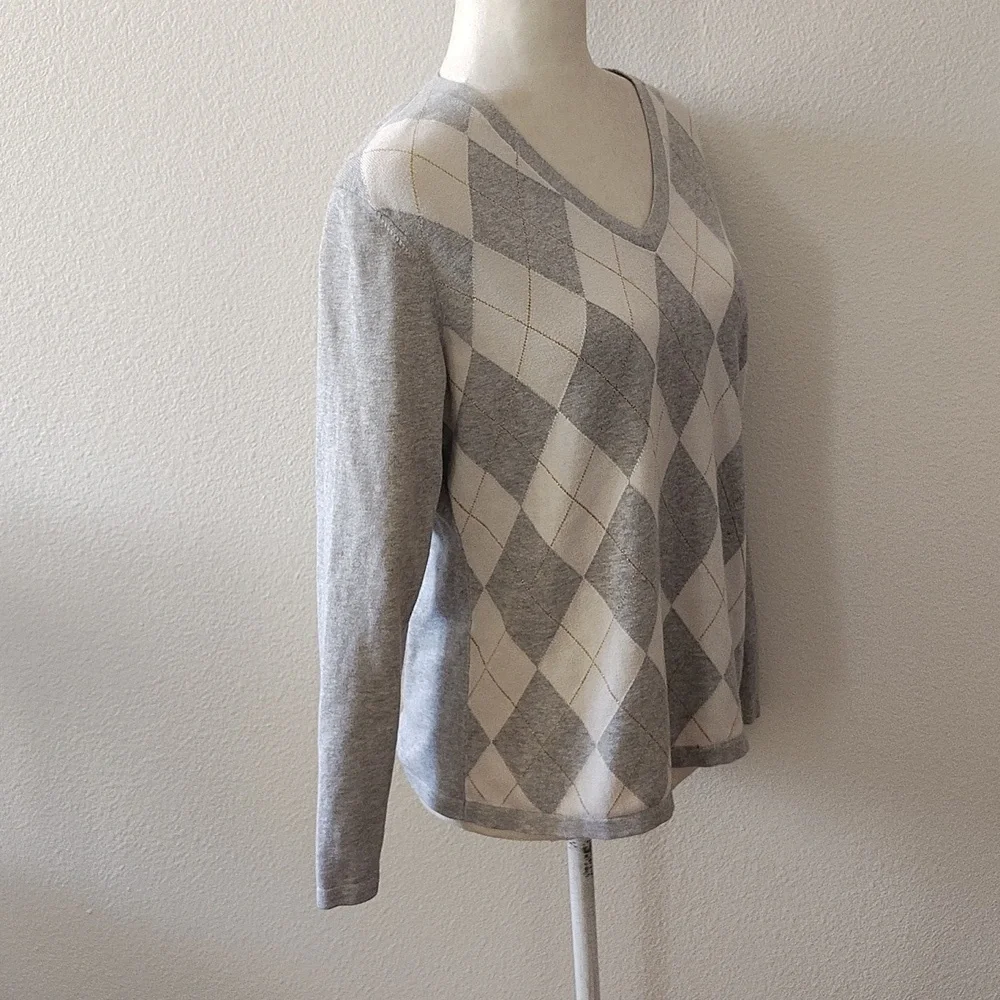 Timmy Hilfiger Classic Cotton V-neck Argyle Sweater Size large